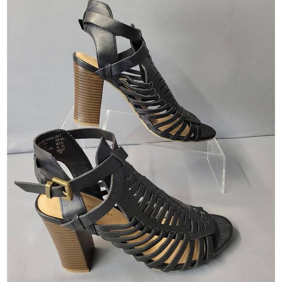 American Eagle Outfitters Shoes - American Eagle Sandles Heels Shoes Womens 7 Black Strappy 3.5" Block Heel Buckle